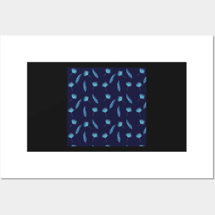 Elegant Tropical Pattern with an indigo background Posters and Art